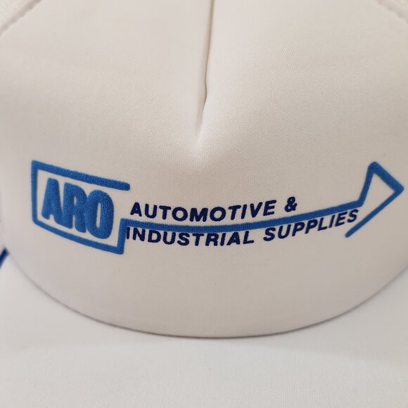 ARO Automotive Industrial Supplies Snapback 3 Stripe Trucker Hat White Vtg 1980s - Picture 2 of 11